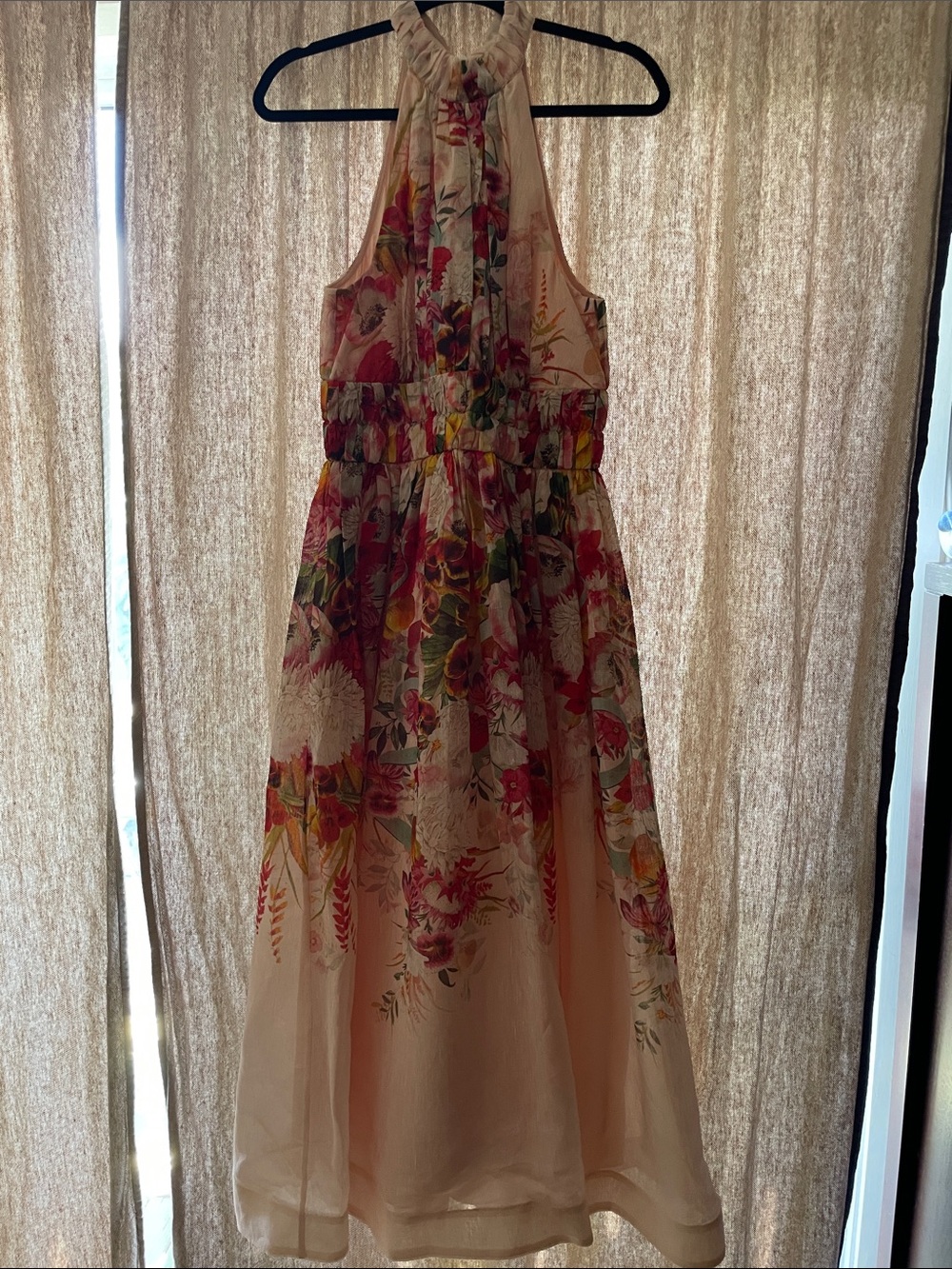 Zimmermann Wonderland Floral Halter Maxi Dress in Blush Pink - Size 1
